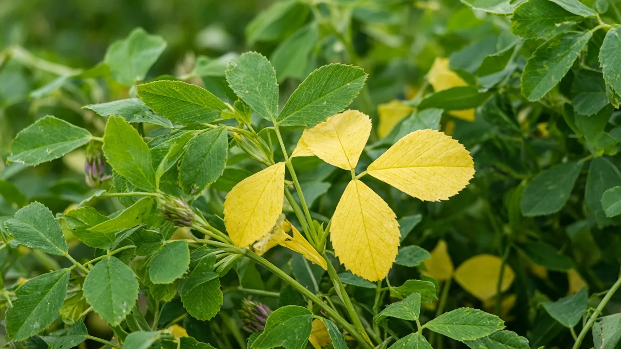 زردی برگ یونجه در مزرعه