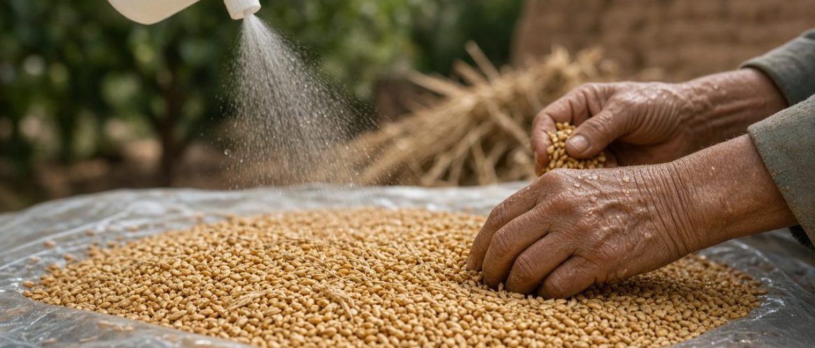 بذرمال گندم و جو با محلولپاشی روی نایلون