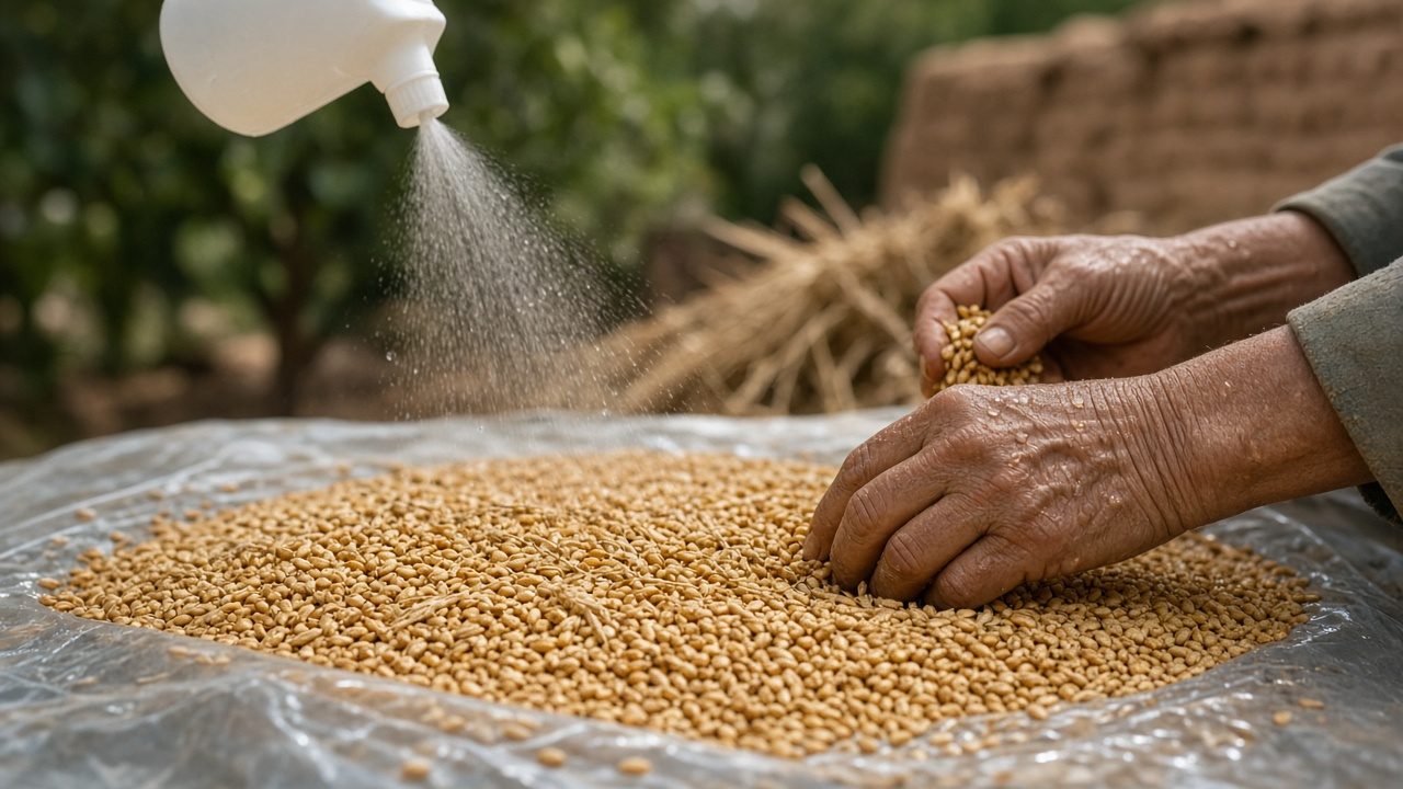 بذرمال گندم و جو با محلولپاشی روی نایلون
